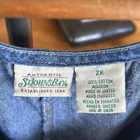 VINTAGE St. John’s Bay 2X Denim Jumpsuit Overalls Playsuit Romper 100% Cotton - Picture 3 of 8